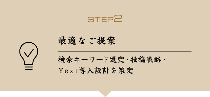 *STEP2 最適なご提案 検索キーワード選定・投稿戦略・Yext導入設計を策定